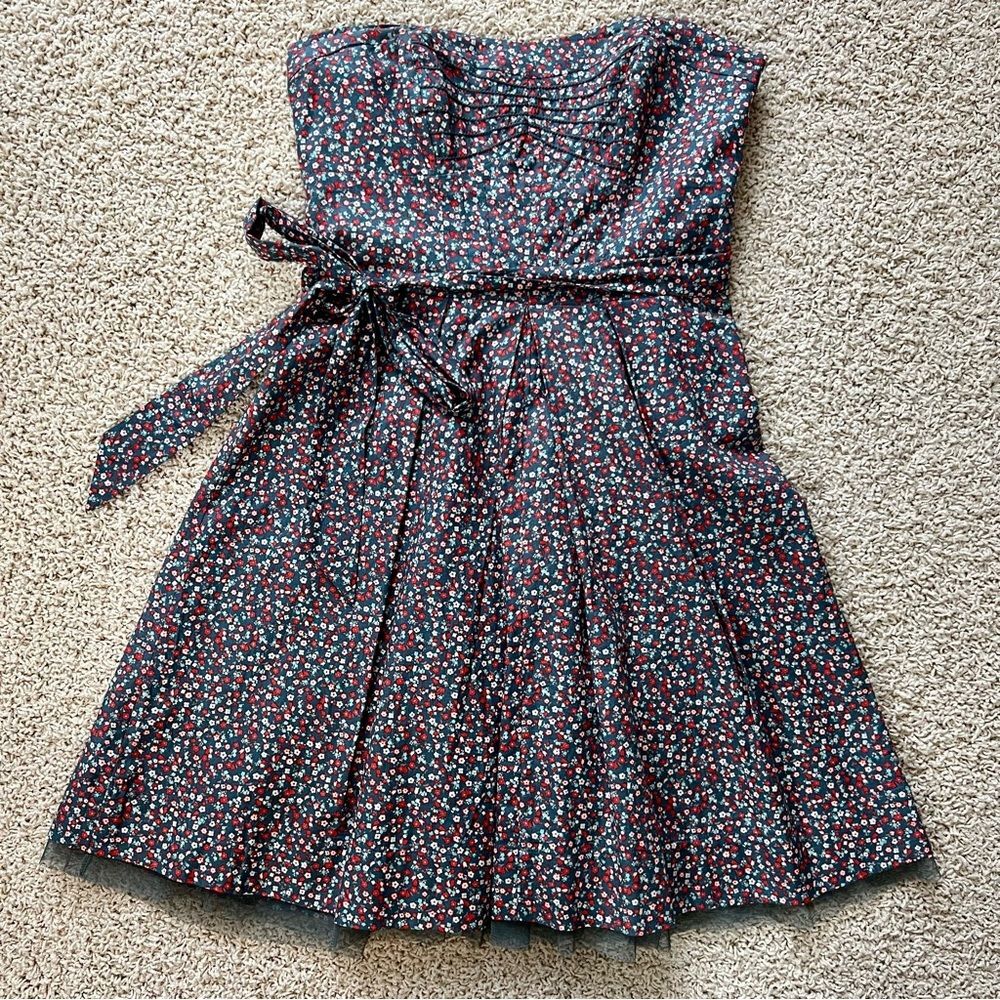 AMERICAN EAGLE Strapless Lined Floral Mini Dress Gray Red Multi Size 4